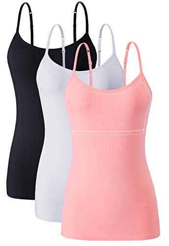 Ymmchy Damen Unterhemd mit Regal-BH Baumwolle Unterhemden Spaghetti Top Verstellbare Trägershirt 3-er Pack Black/White/Pink XL Ymmchy Damen Unterhemd mit Regal-BH Baumwolle Unterhemden Spaghetti Top Verstellbare Trägershirt 3-er Pack Black/White/Pink XL von Ymmchy