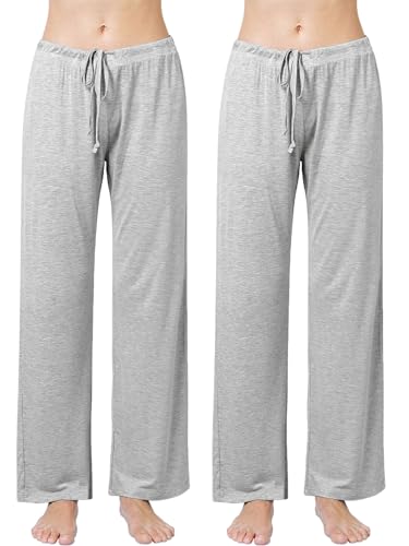 Ymmchy Damen Schlafanzughose Lang Pyjamahose Bequem Freizeithose Weich Nachtwäsche Hose mit Taschen 2-Pack Grau/Grau L von Ymmchy