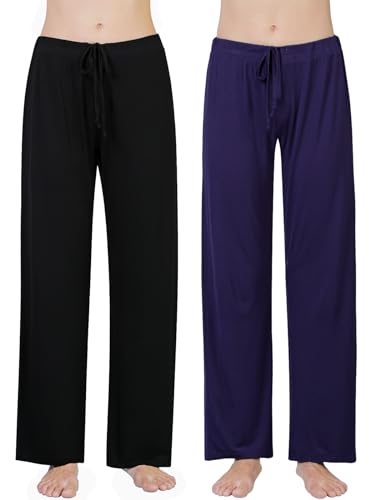 Ymmchy Damen Schlafanzughose Lang Pyjamahose Bequem Freizeithose Weich Nachtwäsche Hose mit Taschen 2-Pack Schwarz/Dunkelblau L Ymmchy Damen Schlafanzughose Lang Pyjamahose Bequem Freizeithose Weich Nachtwäsche Hose mit Taschen 2-Pack Schwarz/Dunkelblau L von Ymmchy