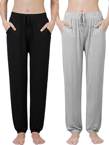 Ymmchy Damen Schlafanzughose Lang Pyjamahose Bequem Freizeithose Weich Nachtwäsche Hose mit Taschen 2-Pack Schwarz/Grau L Ymmchy Damen Schlafanzughose Lang Pyjamahose Bequem Freizeithose Weich Nachtwäsche Hose mit Taschen 2-Pack Schwarz/Grau L von Ymmchy