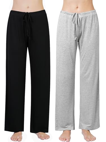 Ymmchy Damen Schlafanzughose Lang Pyjamahose Bequem Freizeithose Weich Nachtwäsche Hose mit Taschen 2-Pack Schwarz/Grau M Ymmchy Damen Schlafanzughose Lang Pyjamahose Bequem Freizeithose Weich Nachtwäsche Hose mit Taschen 2-Pack Schwarz/Grau M von Ymmchy