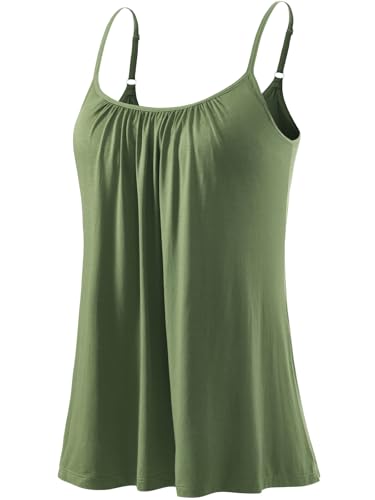 Ymmchy Damen Tank Top mit Integriertem BH Unterhemden Spaghettiträger Top Loose Verstellbaren Trägertop ArmyGreen S von Ymmchy