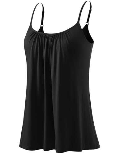 Ymmchy Damen Tank Top mit Integriertem BH Unterhemden Spaghettiträger Top Loose Verstellbaren Trägertop Black S von Ymmchy