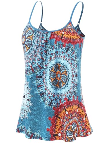 Ymmchy Damen Tank Top mit Integriertem BH Unterhemden Spaghettiträger Top Loose Verstellbaren Trägertop Blue Flowers M von Ymmchy