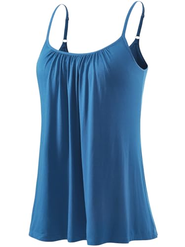 Ymmchy Damen Tank Top mit Integriertem BH Unterhemden Spaghettiträger Top Loose Verstellbaren Trägertop Blue M von Ymmchy
