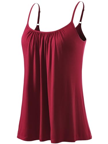 Ymmchy Damen Tank Top mit Integriertem BH Unterhemden Spaghettiträger Top Loose Verstellbaren Trägertop Wine Red XL von Ymmchy