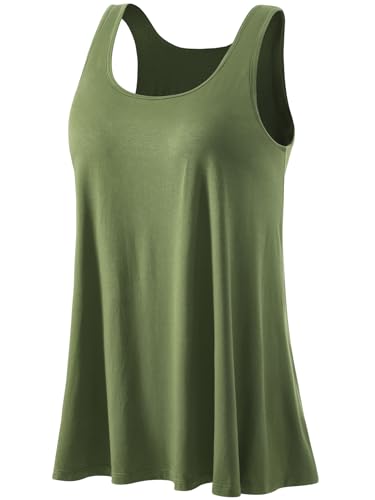 Ymmchy Damen Tank Top mit Integriertem BH Unterhemden Stretch Loose Fit Ärmellose Tops ArmyGreen XXXL von Ymmchy