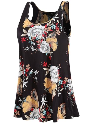 Ymmchy Damen Tank Top mit Integriertem BH Unterhemden Stretch Loose Fit Ärmellose Tops Black Flowers XXL von Ymmchy