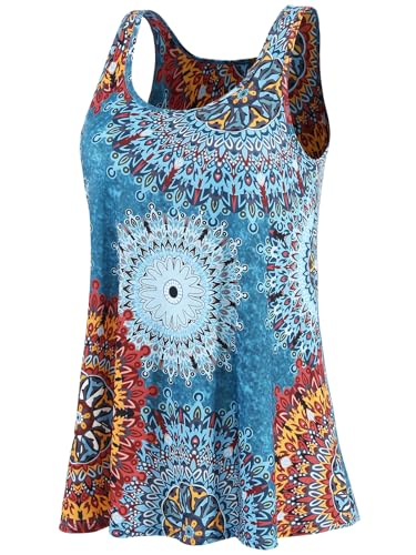 Ymmchy Damen Tank Top mit Integriertem BH Unterhemden Stretch Loose Fit Ärmellose Tops Blue Flowers L von Ymmchy