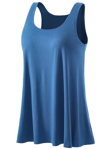 Ymmchy Damen Tank Top mit Integriertem BH Unterhemden Stretch Loose Fit Ärmellose Tops Blue XXL von Ymmchy