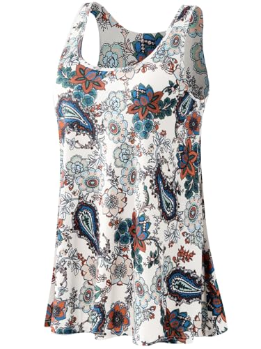 Ymmchy Damen Tank Top mit Integriertem BH Unterhemden Stretch Loose Fit Ärmellose Tops Lotus Print XXXXL von Ymmchy