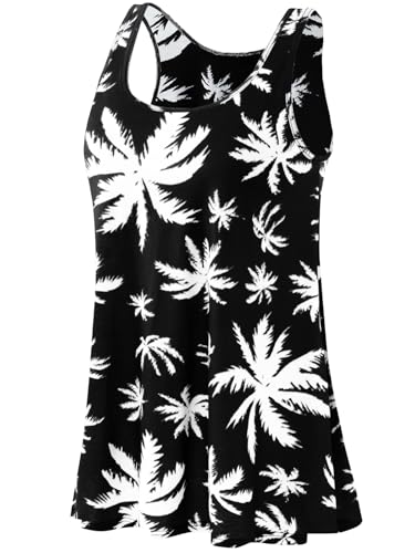 Ymmchy Damen Tank Top mit Integriertem BH Unterhemden Stretch Loose Fit Ärmellose Tops White Leaves S von Ymmchy