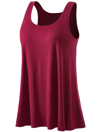 Ymmchy Damen Tank Top mit Integriertem BH Unterhemden Stretch Loose Fit Ärmellose Tops Wine Red XXXXL von Ymmchy