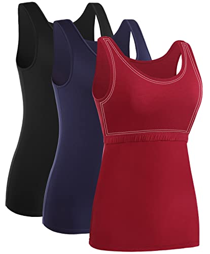 Ymmchy Damen Tank Tops mit Regal-BH Unterhemden Workout Stretch Tanktop 3er Pack Black/DB/Wine Red S von Ymmchy