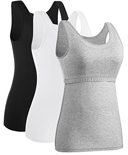 Ymmchy Damen Tank Tops mit Regal-BH Unterhemden Workout Stretch Tanktop 3er Pack Black/White/Gray L von Ymmchy