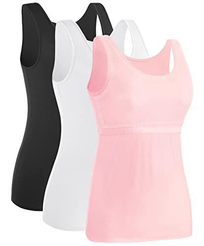 Ymmchy Damen Tank Tops mit Regal-BH Unterhemden Workout Stretch Tanktop 3er Pack Black/White/Pink M von Ymmchy