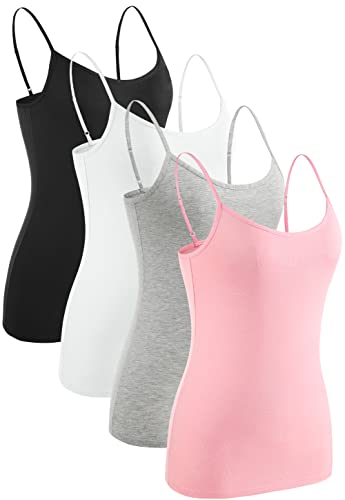 Ymmchy Damen Unterhemden Leibchen Tank Tops Spaghettiträger Verstellbare 4-Pack Black/White/Gray/Pink L von Ymmchy