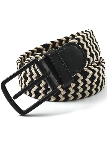 Ymmchy Elastischer Gürtel Herren Stoffgürtel Geflochtener Stretchgürtel Dehnbarer Gürtel Flechtgürtel Männer Breite 3.5cm Beige-Schwarz S von Ymmchy