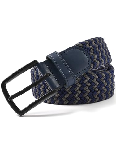 Ymmchy Elastischer Gürtel Herren Stoffgürtel Geflochtener Stretchgürtel Dehnbarer Gürtel Flechtgürtel Männer Breite 3.5cm Marineblau-Dunkelgrau M von Ymmchy