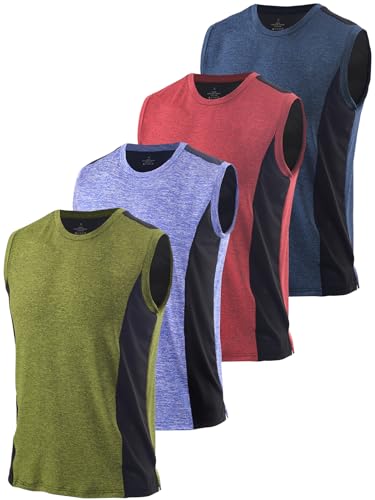 Ymmchy Herren Gym Tank Top Ärmelloses Muskelshirt Fitness Tanktop Quick Dry Achselshirt Bodybuilding Unterhemd 4er Pack Dunkelblau/Rot/Blau/Armeegrün XL von Ymmchy