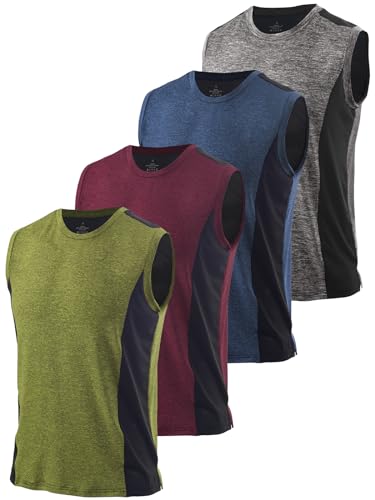 Ymmchy Herren Gym Tank Top Ärmelloses Muskelshirt Fitness Tanktop Quick Dry Achselshirt Bodybuilding Unterhemd 4er Pack Dunkelgrau/Dunkelblau/Weinrot/Armeegrün M von Ymmchy