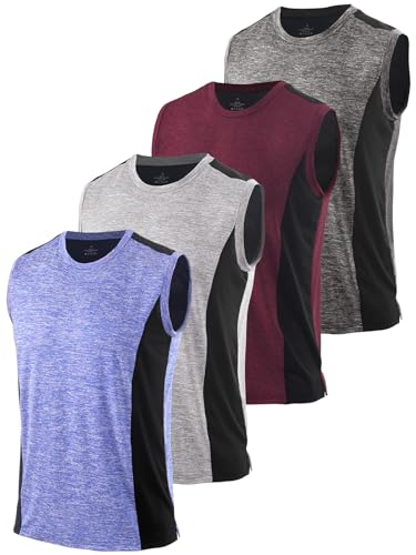 Ymmchy Herren Gym Tank Top Ärmelloses Muskelshirt Fitness Tanktop Quick Dry Achselshirt Bodybuilding Unterhemd 4er Pack Dunkelgrau/Weinrot/Hellgrau/Blau L von Ymmchy