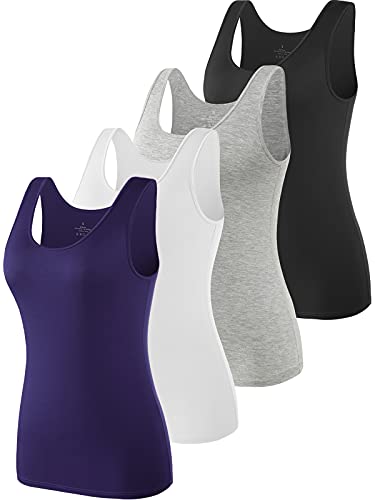 Ymmchy Tank Tops für Damen Unterhemd Stretch Workout Tops 4-er Pack Black/Gray/White/DB L von Ymmchy