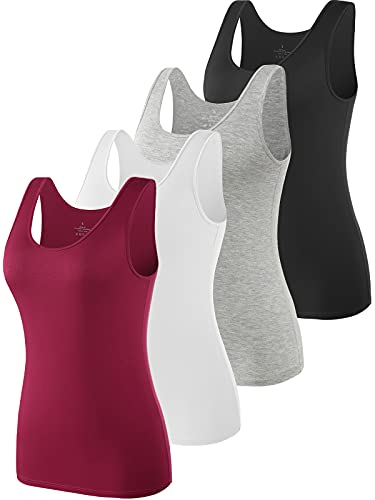 Ymmchy Tank Tops für Damen Unterhemd Stretch Workout Tops 4-er Pack Black/Gray/White/Wine Red XL von Ymmchy