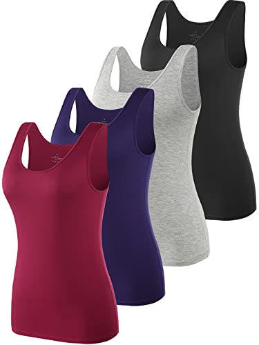 Ymmchy Tank Tops für Damen Unterhemd Stretch Workout Tops 4-er Pack Black/Gray/DB/Wine Red L von Ymmchy