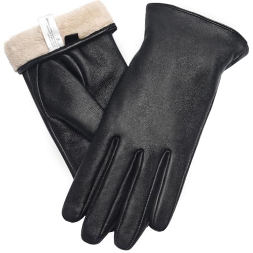 Ymmchy Touchscreen Handschuhe für Damen Warme Lederhandschuhe Gefüttert Winter SMS-Handschuhe Schwarz M von Ymmchy