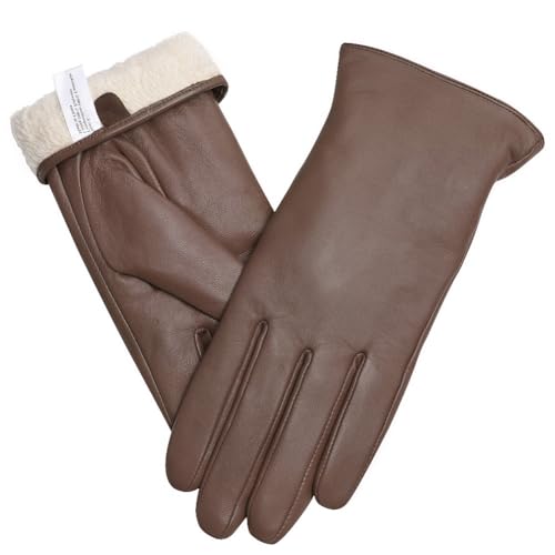 Ymmchy Touchscreen Handschuhe für Damen Warme Lederhandschuhe Gefüttert Winter SMS-Handschuhe Braun L von Ymmchy