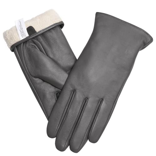 Ymmchy Touchscreen Handschuhe für Damen Warme Lederhandschuhe Gefüttert Winter SMS-Handschuhe Grau L von Ymmchy