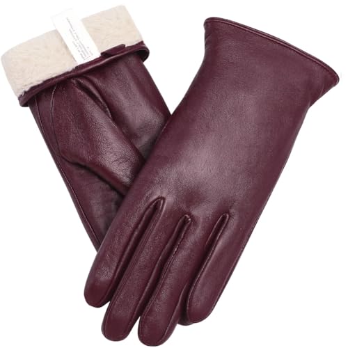 Ymmchy Touchscreen Handschuhe für Damen Warme Lederhandschuhe Gefüttert Winter SMS-Handschuhe Weinrot L von Ymmchy