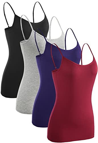 Ymmchy Damen Unterhemden Leibchen Tank Tops Spaghettiträger Verstellbare 4-Pack Black/Gray/DB/Wine Red M von Ymmchy