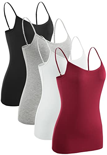 Ymmchy Damen Unterhemden Leibchen Tank Tops Spaghettiträger Verstellbare 4-Pack Black/Gray/White/Wine Red M von Ymmchy