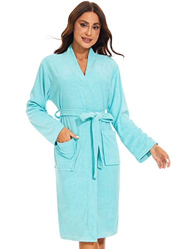 Ymmchy Weicher Bademantel Damen Frottee Morgenmantel Leichte Saunamantel Women Sauna Robe Blau M von Ymmchy