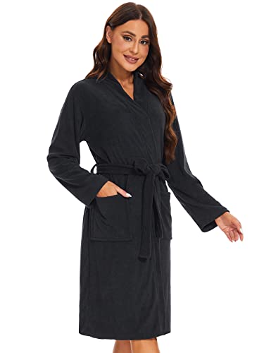 Ymmchy Weicher Bademantel Damen Frottee Morgenmantel Leichte Saunamantel Women Sauna Robe Schwarz XL von Ymmchy