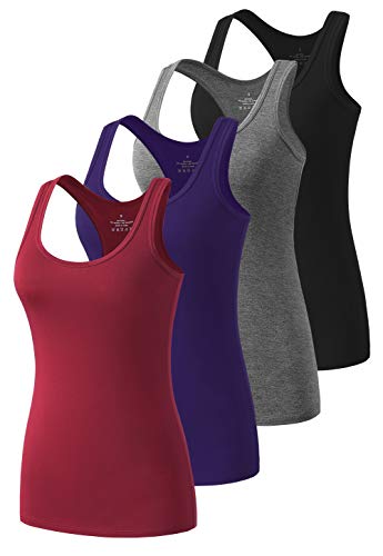 Ymmchy Workout Tank Top Damen Racerback Shirt Tanktop Unterhemd 4er-Pack Black/Gray/DB/Wine Red L von Ymmchy