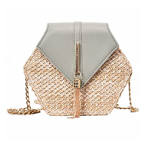 Ymnilian Korbtasche, Strohtaschen Damen Sechseck Mulit Stil Stroh + Leder Handtasche Frauen Sommer Rattan Bag Handgemachte gewebtes Strand Kreis Bohemia Umhängetasche(Khaki) von Ymnilian