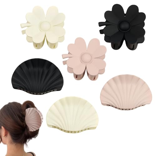Ymoryiyi Blumen Haarklammer – 6 Stück Rutschfest Haarspangen für Damen, Große Acryll Haarklammer, Matte Claw Clip, Hair Clip für Mitteldickes Haar von Ymoryiyi