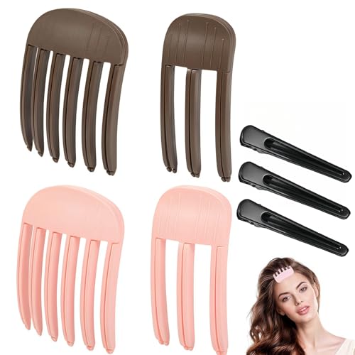 Ymoryiyi Volumen Clips Haare 4 Stück, Volumenclip für Fluffige Pony & Haaransatz, Haarklammer ohne Abdruck, Haarwurzel Lifting Clips für Männer & Frauen, Rosa & Braun von Ymoryiyi