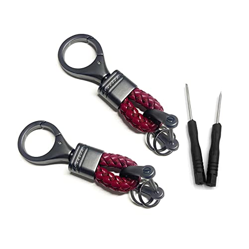 BuxiuGK 2 Stück Stylischer Schlüsselanhänger Keychain Leder Geflochtenes Schlüsselanhänger PU Schlüsselband mit Zink-Legierung,Rot-2 von BuxiuGK