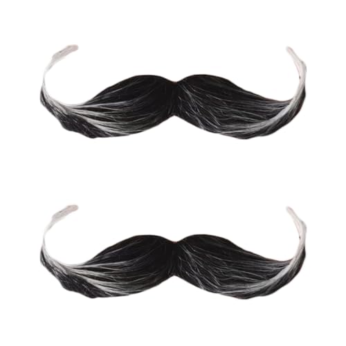 2STK Schnurrbart zum Ankleben Schwarz Schnauzer Selbstklebend Falscher Schnurrbart Oberlippenbart Zwergenbart Klebe Fake Bart Fasching Erwachsene Kinder Funny 80er Halloween Verkleiden Kostüm Zubehör von Ymxil