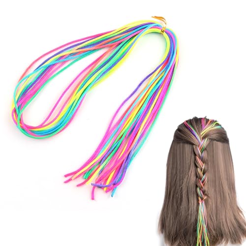 32Stk Bunte Haarwickelschnur Haarsträhnen zum Einflechten, Haarzöpfe Haare Flechten Haargummi Regenbogen Accessoires Braids Haar Styling Zubehör für Frauen Mädchen (1mm) von Ymxil