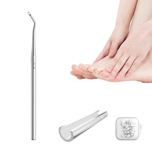 Eingewachsene Zehennägel Korrektur Set - 50 Stück Nagelkorrektur-Pads mit Edelstahl Zehennagelheber 0.2mm Dünn Pads Nagelspange Fußnägel Tamponade für Eingewachsene Nägel Männer Frauen von Ymxil