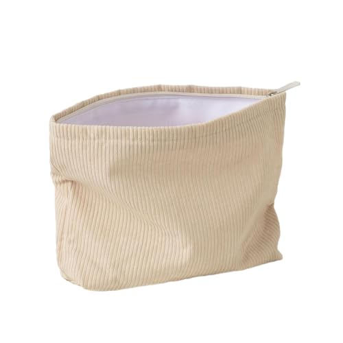 Kosmetiktasche Cord Schminktasche Damen Make Up Tasche mit Metall Reißverschluss Tragbare Klein Kulturtasche Aufbewahrungstasche für Reisen (Beige, 26 * 5.5 * 18.5cm) von Ymxil
