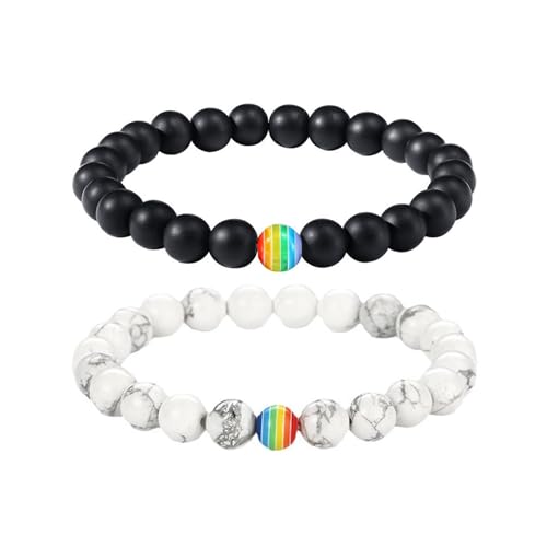 Ymxil LGBTQ Pride Armband, 2 Stück Regenbogen Armband Energie Armbänder Gay Pride Schwarz Weiß Marmor Kugel Paar Armbänder Herren Damen Accessoires Ymxil LGBTQ Pride Armband, 2 Stück Regenbogen Armband Energie Armbänder Gay Pride Schwarz Weiß Marmor Kugel Paar Armbänder Herren Damen Accessoires von Ymxil