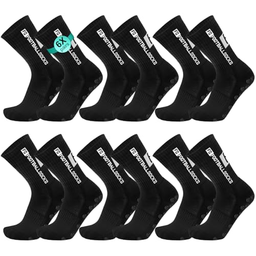 YnewL 6 Paare Fußball Socken, Sport socken 39-46 Anti Rutsch Grip Fussball Socken Rutschfeste Fußballsocken für Herren Damen Fussball Basketball Laufen Radfahren(Schwarz) von YnewL