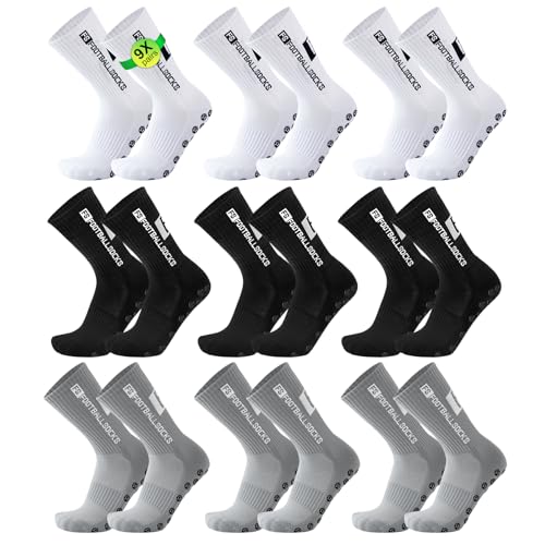 YnewL 9 Paare Fußball Socken,39-46 Sport Socken Anti Rutsch Grip Fussball Socken Rutschfeste Fußballsocken für Herren Damen Fussball Basketball Laufen Radfahren(Weiß, Schwarz, Grau) von YnewL