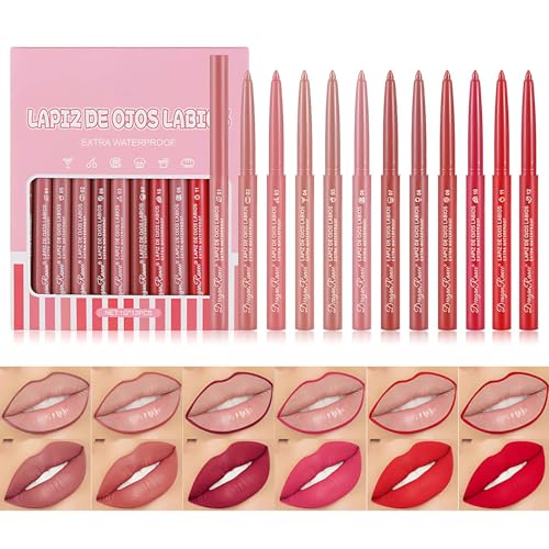 12 Stück Lipliner Combo, 12 Farbe Matte Nudetöne Lipliner Set, Wasserfester Not Fade Lippenkonturenstift, Plump Lippenform, Lip Gloss Makeup Set Gift Kit For Women. von Ynkkvre